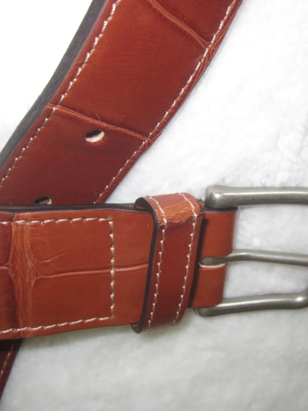 Brown Leather & Navy Patterned Men's Belt